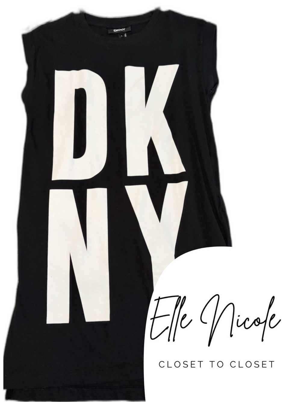 DKNY Black and White Graphic Logo Tee Dress